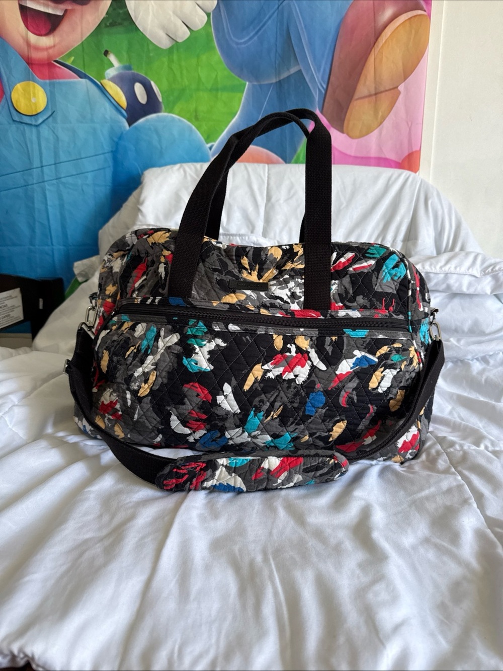 Vera Bradley Black Quilted Travel Bag with Red, Teal & Gold Accents